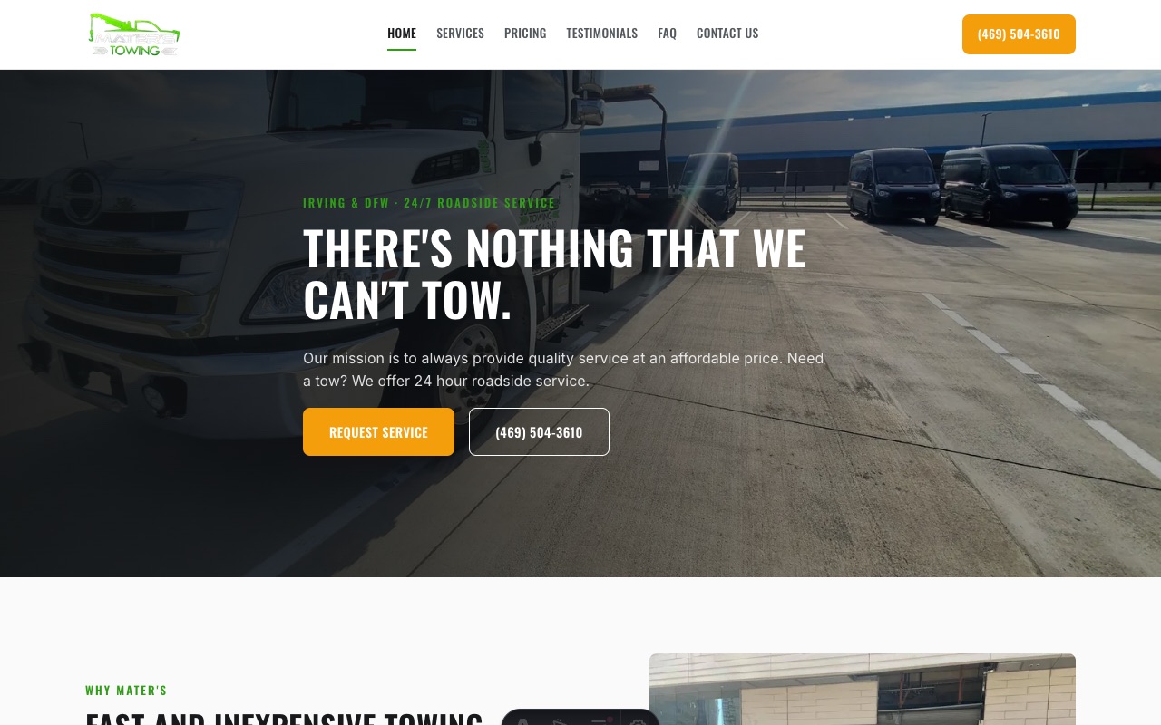 Mater's Towing's new website